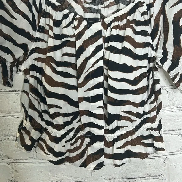 J. Crew Brown & White Zebra Print Puff Sleeve Top Size Medium - Picture 6 of 11